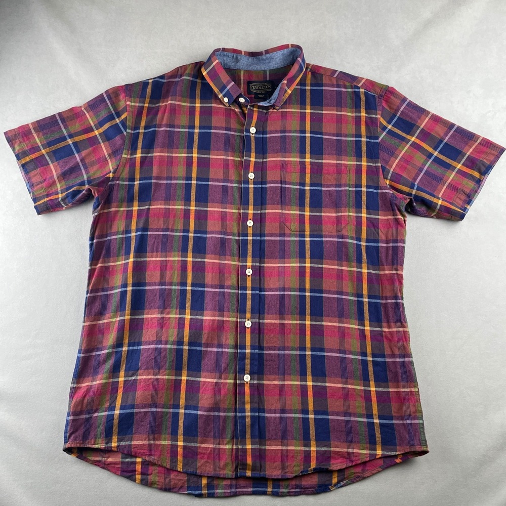 Pendleton Plaid S/S Classic Button Up Shirt Mens L Multicolored Casual Cotton